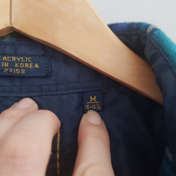 Bright blue and green plaid flannel double button mens medium - Picture 4 of 6